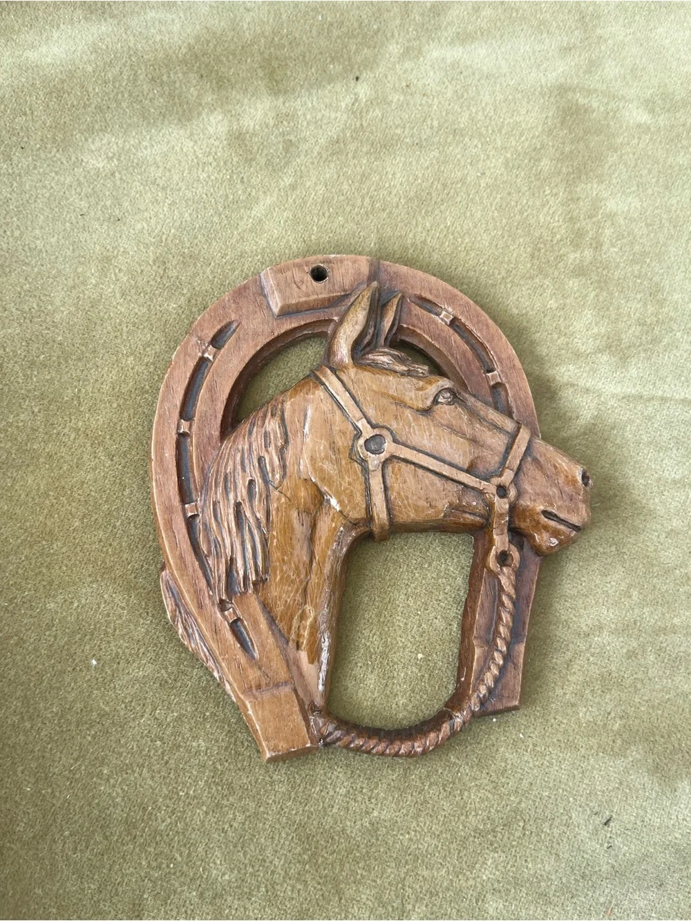Hand-Carved Wooden Horse Head Wall Decor in Brown